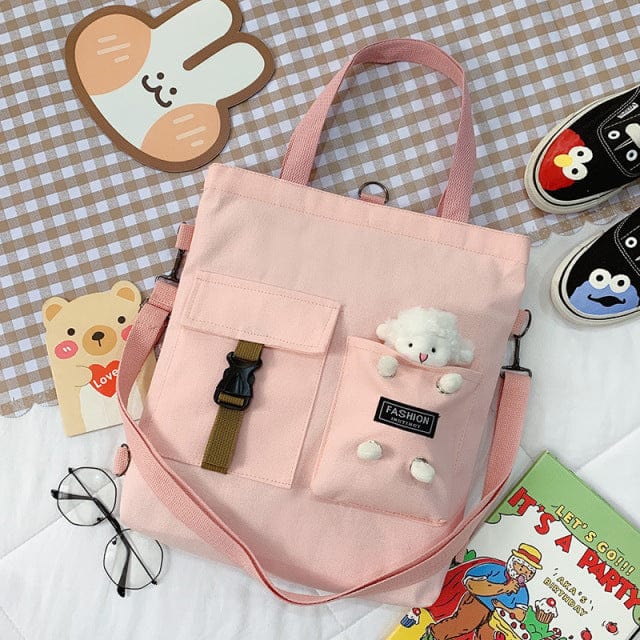 Kawaii Travel Tote Shopping Bag pink lamb Pendant Bags The Kawaii Shoppu