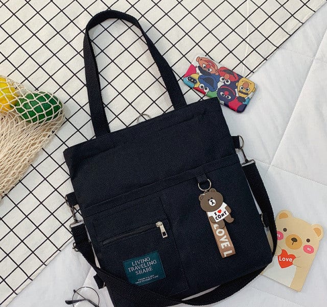 Kawaii Travel Tote Shopping Bag Style 1 Black with bear Bags The Kawaii Shoppu