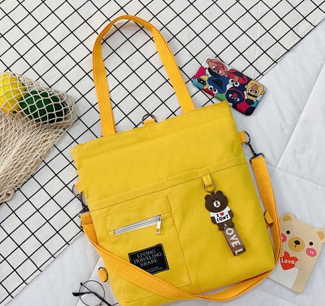 Kawaii Travel Tote Shopping Bag Style 1 Yellow with bear Bags The Kawaii Shoppu
