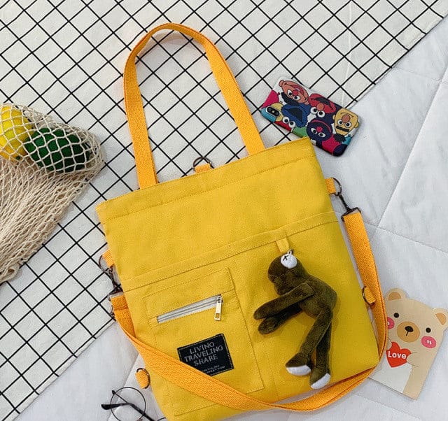 Kawaii Travel Tote Shopping Bag Style 1 Yellow with frog Bags The Kawaii Shoppu