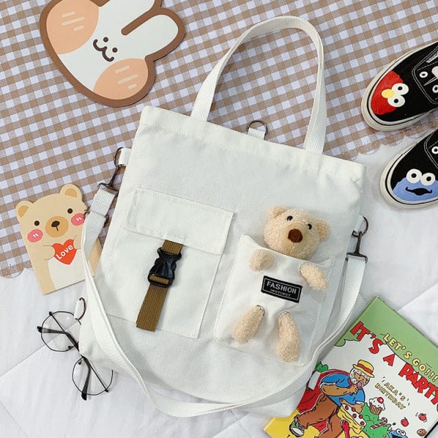 Kawaii Travel Tote Shopping Bag white bear pendant Bags The Kawaii Shoppu