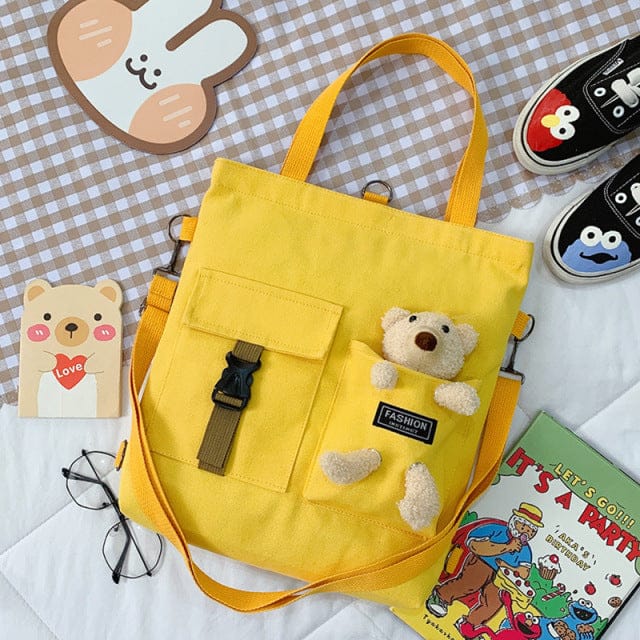 Kawaii Travel Tote Shopping Bag yellow bear pendant Bags The Kawaii Shoppu