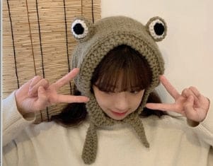 Knitted Froggy Hat Khaki 56-59cm Fashion The Kawaii Shoppu