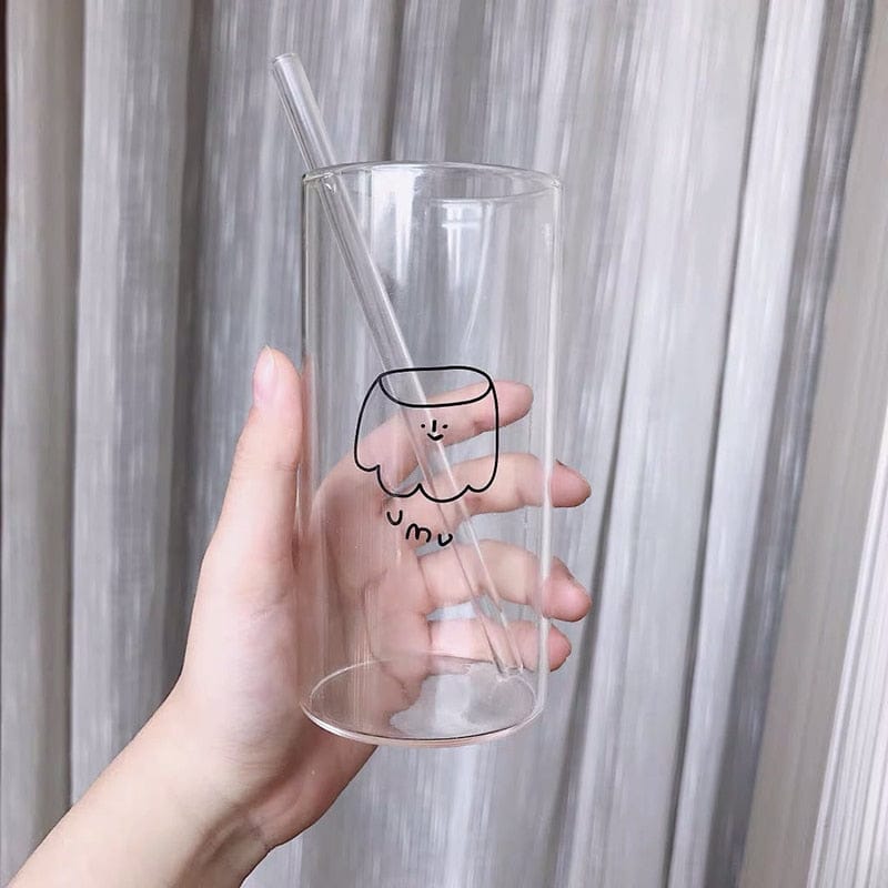 Korean Style UmU Ghost Glass Cup with Straw Drinkware The Kawaii Shoppu