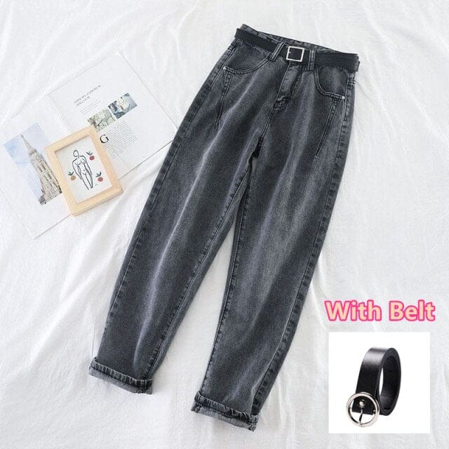 Kyuto High Waist Jeans Gray Black With Belt S Fashion The Kawaii Shoppu