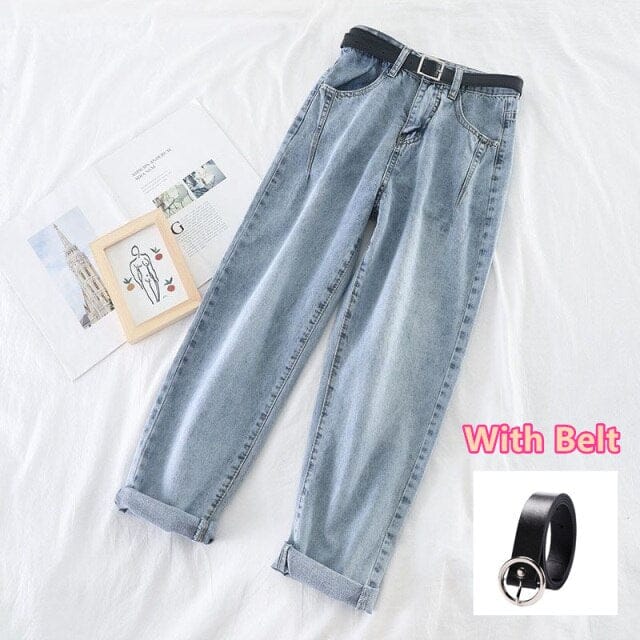 Kyuto High Waist Jeans Light Blue With Belt S Fashion The Kawaii Shoppu
