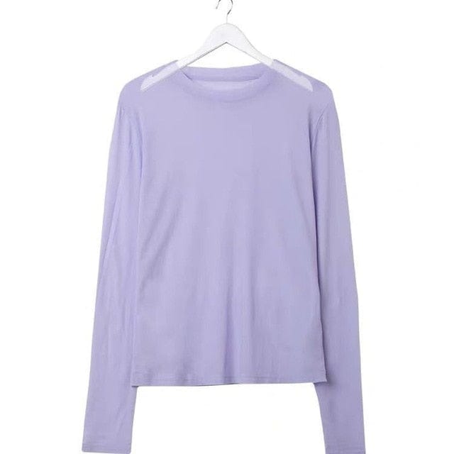 Long Sleeve Kawaii Print Top solid purple One Size Fashion The Kawaii Shoppu
