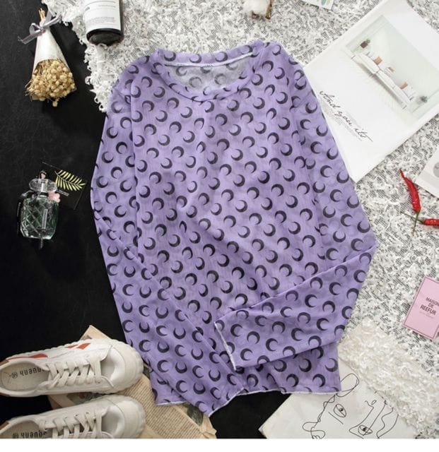 Long Sleeve Kawaii Print Top violet base moon One Size Fashion The Kawaii Shoppu