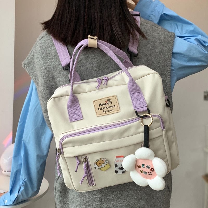 Canvas Crossbody Bag with Kawaii Pins and Pendent for Women Casual