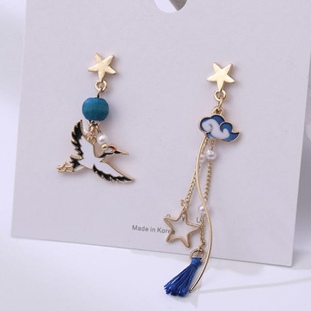 Lucky Bird Blue Earrings Accessory The Kawaii Shoppu