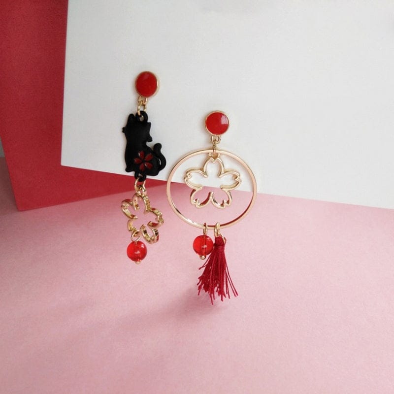 Lucky Cat Sakura Earrings Accessory The Kawaii Shoppu