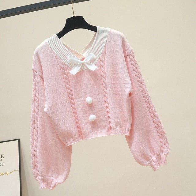 Lucy Lou Knit Crop Sweater One Size Pink Fashion The Kawaii Shoppu