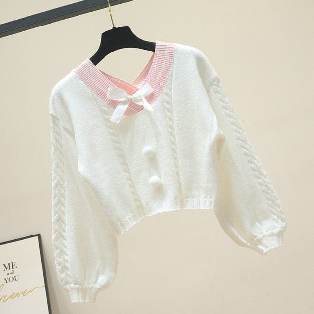 Lucy Lou Knit Crop Sweater One Size White Fashion The Kawaii Shoppu