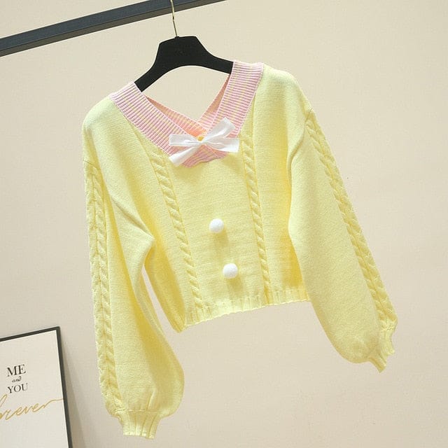 Lucy Lou Knit Crop Sweater One Size Yellow Fashion The Kawaii Shoppu