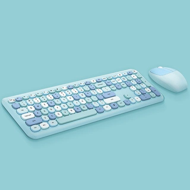 Macaron Wireless Keyboard and Mouse Set Blue 3C The Kawaii Shoppu