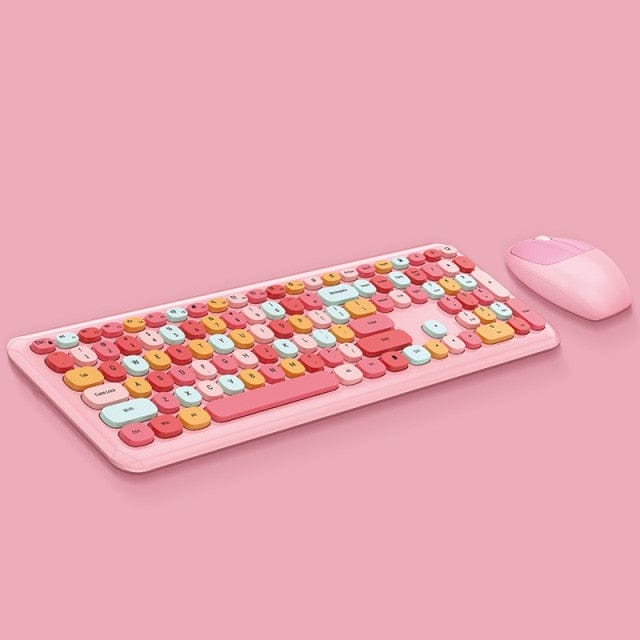 Macaron Wireless Keyboard and Mouse Set Pink 3C The Kawaii Shoppu