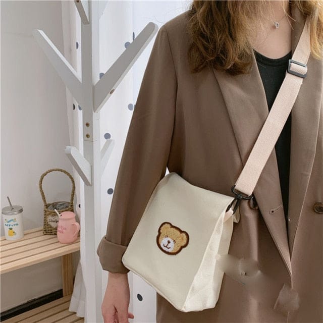 Mini Bear Canvas Bag beige Bags The Kawaii Shoppu