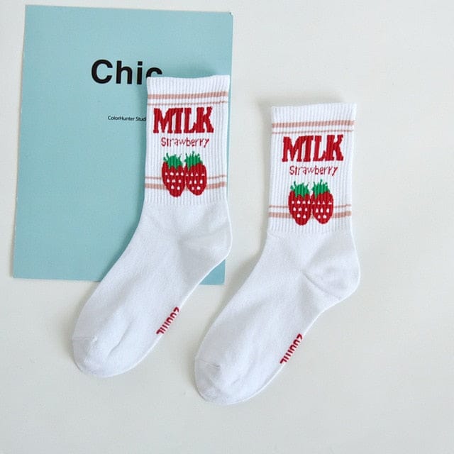 Moon Milk Kawaii Socks Strawberry milk Fashion The Kawaii Shoppu