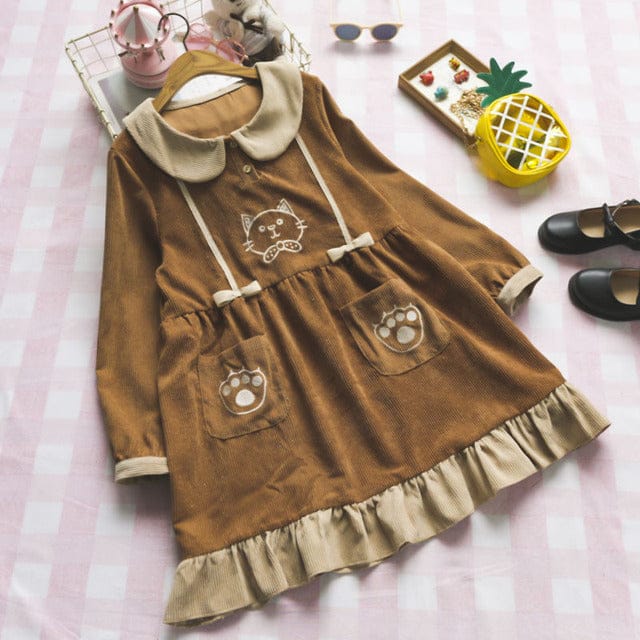 Vintage Kawaii Bear Dress Corduroy