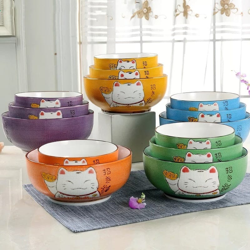 Multi-size Japanese Lucky Cat Round Ceramic Bowl Kitchen The Kawaii Shoppu