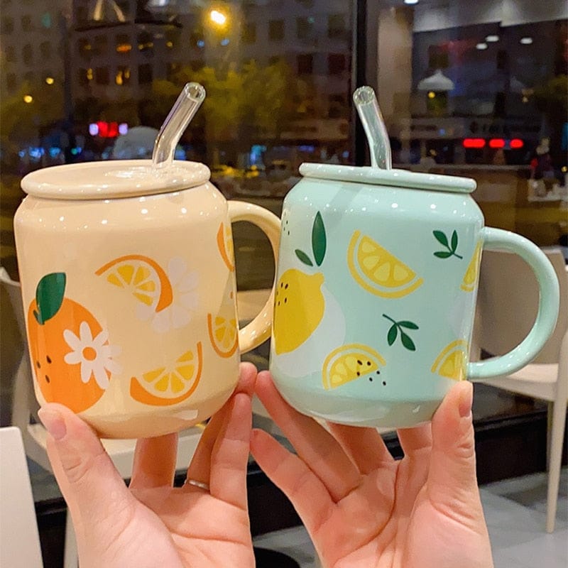 New Cute Fruit Ceramic Mug With Straw Cup The Kawaii Shoppu