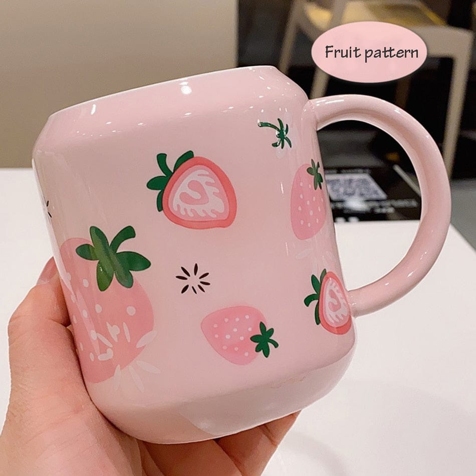 Cute Fruit Ceramic Cup Straw, Cute Strawberry Coffee Mug