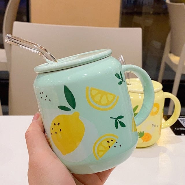 New Cute Fruit Ceramic Mug With Straw Lemon Cup The Kawaii Shoppu