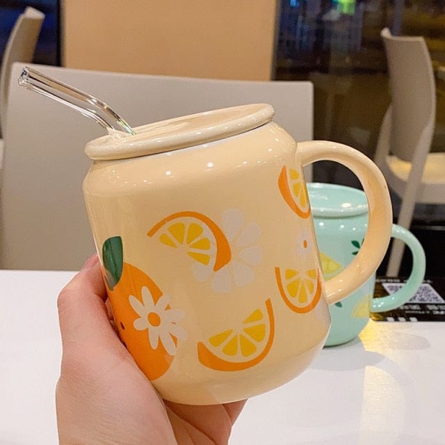 New Cute Fruit Ceramic Mug With Straw Orange Cup The Kawaii Shoppu