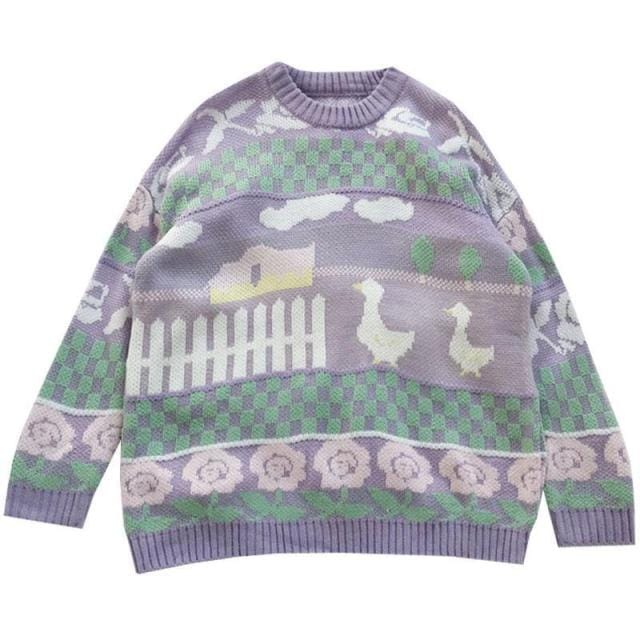 On Duck Farm Pullover Sweater L purple Clothing and Accessories The Kawaii Shoppu