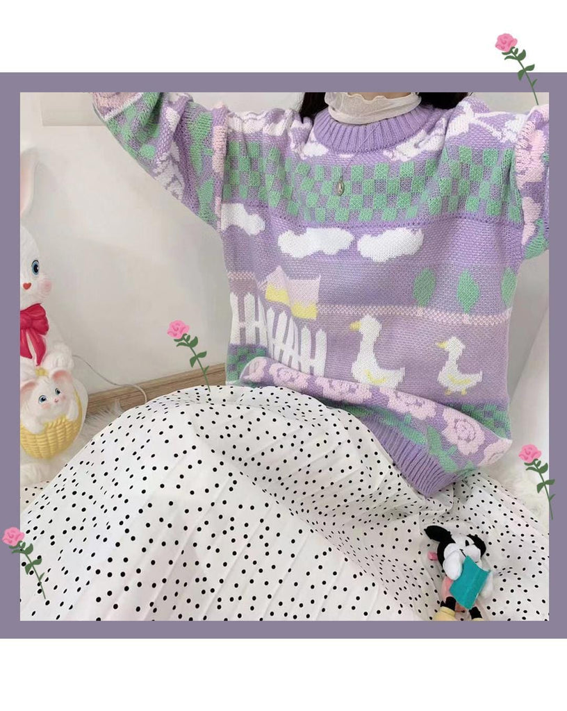 On Duck Farm Pullover Sweater purple Clothing and Accessories The Kawaii Shoppu