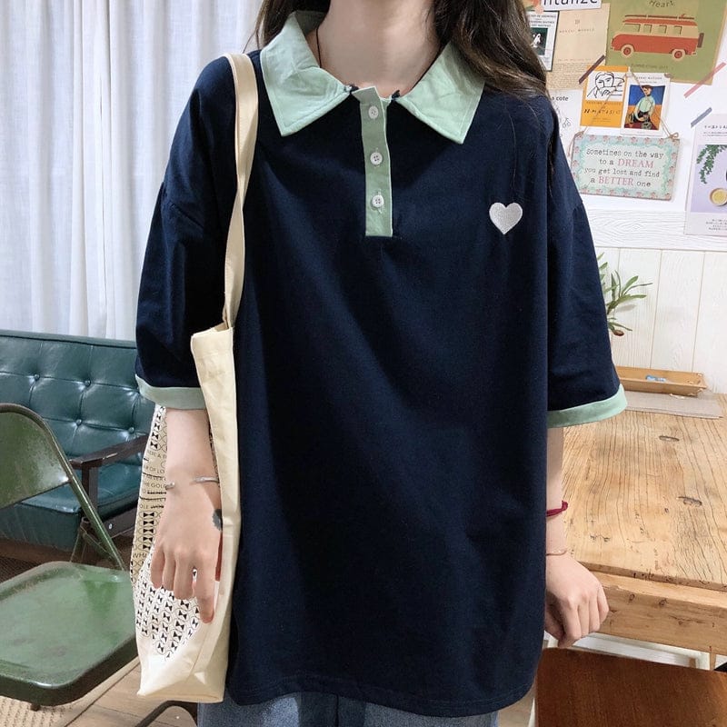 Original Kawaii Love Casual Loose Korean Polo T-shirt One Size Clothing and Accessories The Kawaii Shoppu