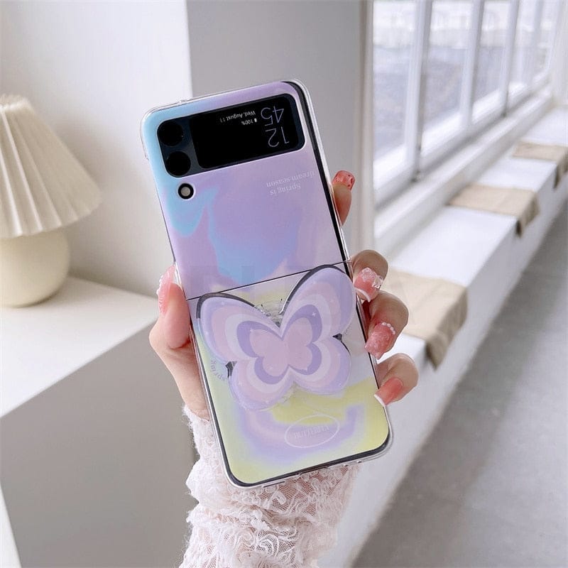 Pastel Butterfly Bracelet Phone Stand Case For Samsung Galaxy Z Flip 3 For Z Flip 3 Purple Butterfly Phone Cases & Covers The Kawaii Shoppu