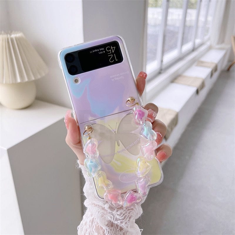 Pastel Butterfly Bracelet Phone Stand Case For Samsung Galaxy Z Flip 3 For Z Flip 3 With Chain Phone Cases & Covers The Kawaii Shoppu