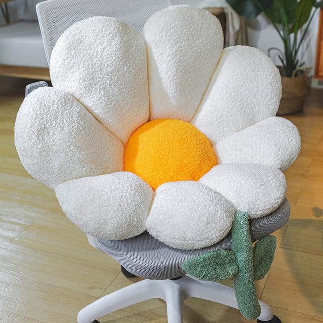 Pastel Flower Daisy Plush Chair Cushion Pillow White Pillow 62x65cm Home & Kitchen The Kawaii Shoppu