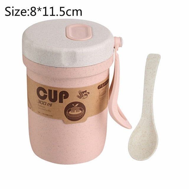 Pastel Wheat Straw Lunch Box 3 Layers Cup - Pink Bento The Kawaii Shoppu