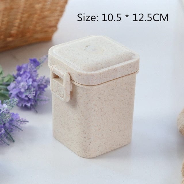 Pastel Wheat Straw Lunch Box 3 Layers Food Cube - Beige Bento The Kawaii Shoppu