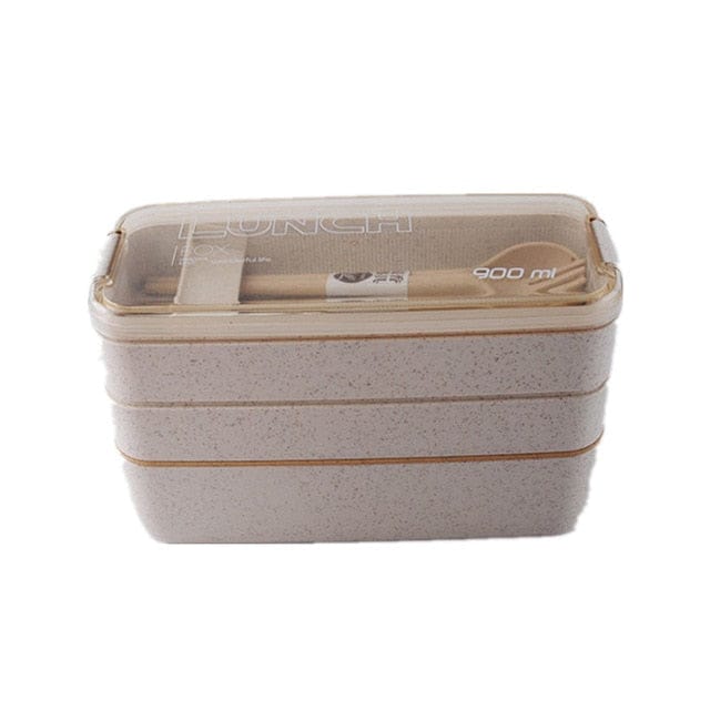 Pastel Wheat Straw Lunch Box 3 Layers Lunch box - Beige Bento The Kawaii Shoppu