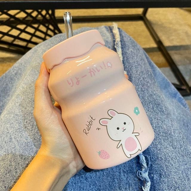 Peach Milk Bottle Ceramic Coffee Cup Bunny Cup The Kawaii Shoppu