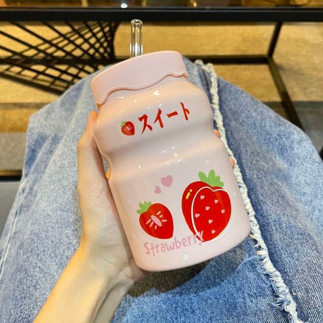 Peach Milk Bottle Ceramic Coffee Cup Strawberry Cup The Kawaii Shoppu
