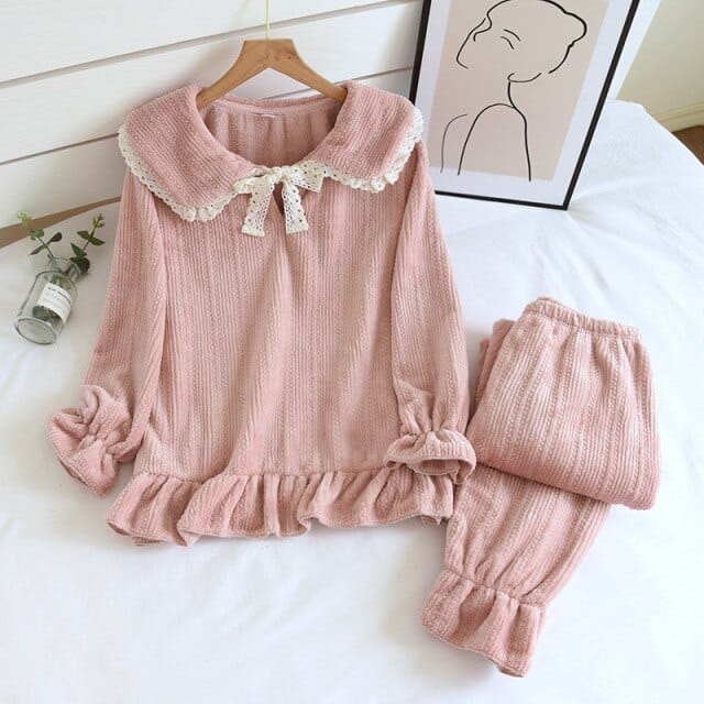 Peter Pan Collar Korean Style Home Wear Pajamas Pink XL Clothing and Accessories The Kawaii Shoppu