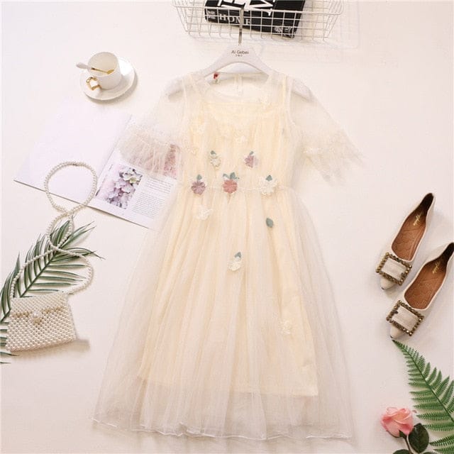 Phillipa Fairy Dreams Lace Dress One Size apricot short sleeve One Size Fashion The Kawaii Shoppu