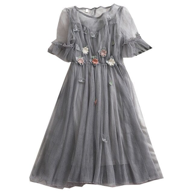 Phillipa Fairy Dreams Lace Dress One Size gray short sleeve One Size Fashion The Kawaii Shoppu