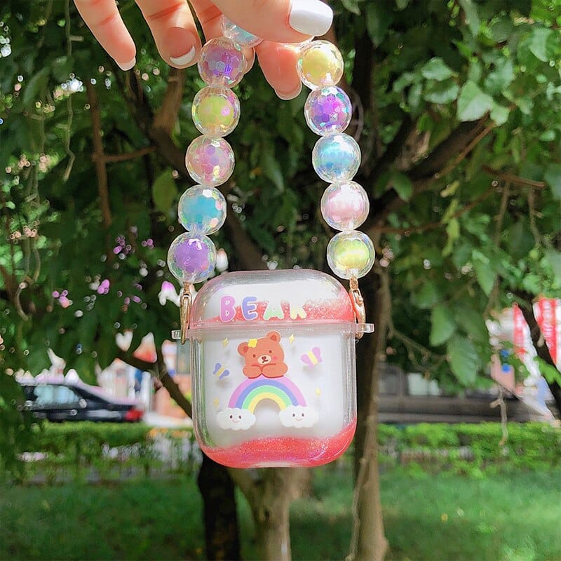 Rainbow Bear Glitter Airpods 1+2 Case Accessory The Kawaii Shoppu
