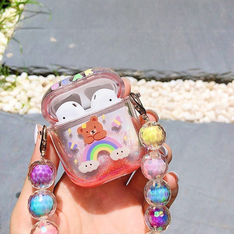 Rainbow Bear Glitter Airpods 1+2 Case Accessory The Kawaii Shoppu