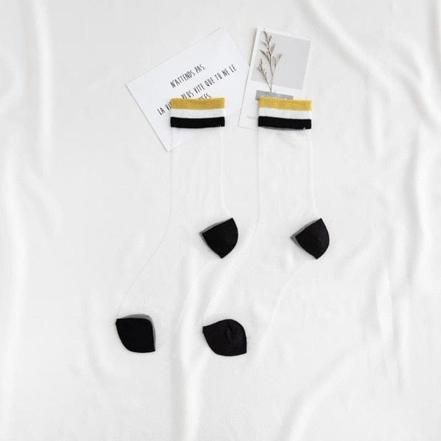 Rainbow Kawaii Transparent Socks black-yellow null The Kawaii Shoppu