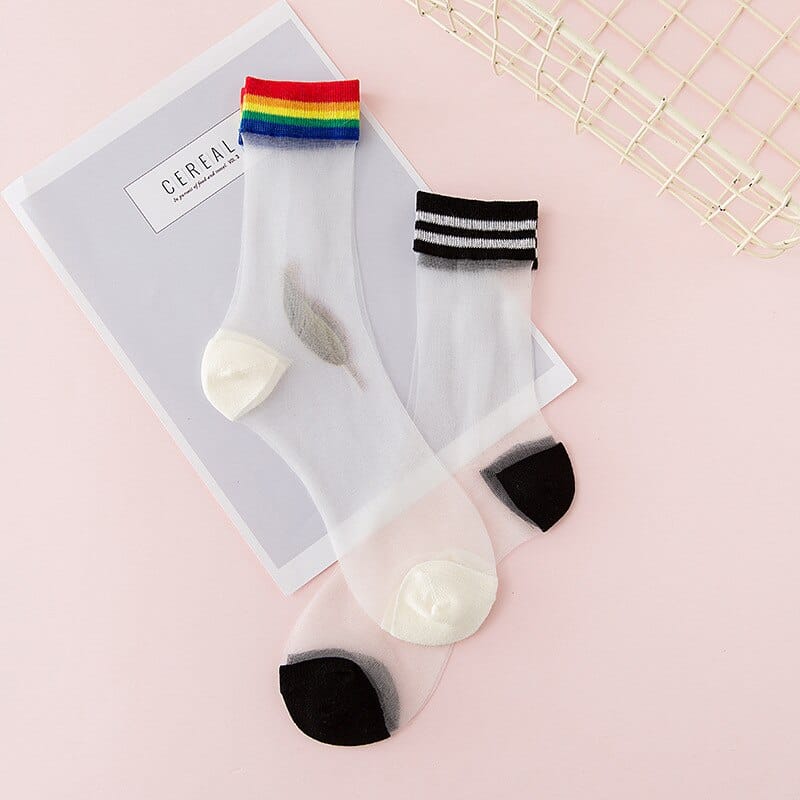 Rainbow Kawaii Transparent Socks null The Kawaii Shoppu