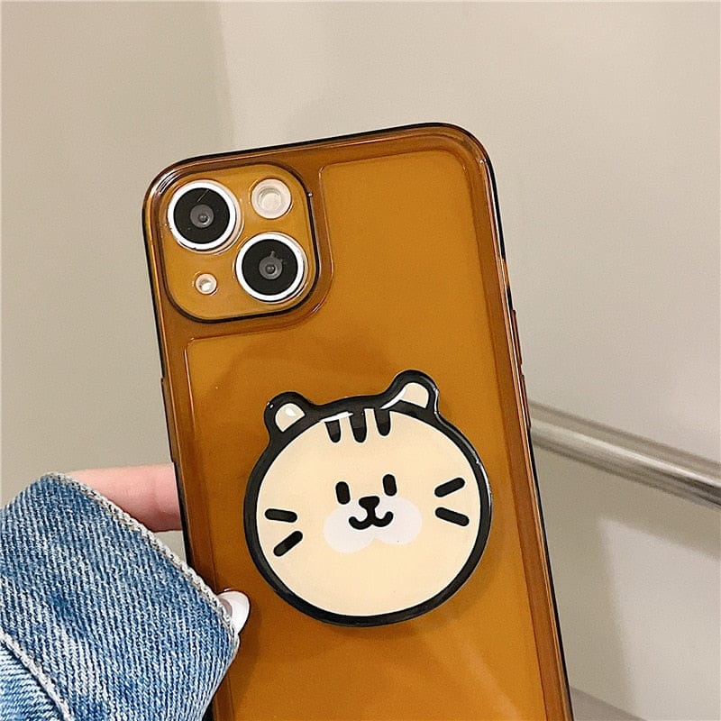Retro Kawaii Puppy Cat Bracket Chocolate Clear Phone Case For iPhone for iphone 7 Cat Phone Cases & Covers The Kawaii Shoppu