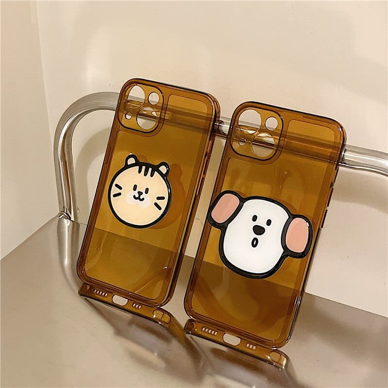 Retro Kawaii Puppy Cat Bracket Chocolate Clear Phone Case For iPhone Phone Cases & Covers The Kawaii Shoppu
