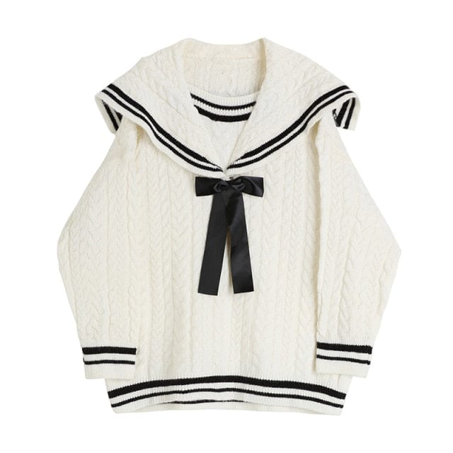 Sailor Collar Knitted Kawaii Oversize Pullover M Off White Clothing and Accessories The Kawaii Shoppu