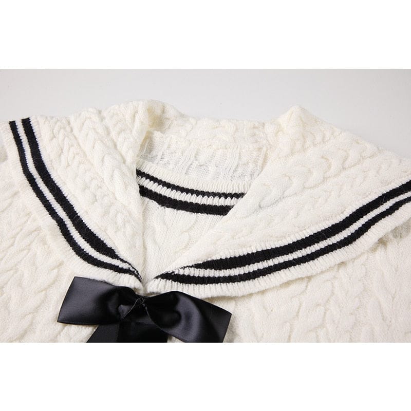 Sailor Collar Knitted Kawaii Oversize Pullover Off White Clothing and Accessories The Kawaii Shoppu